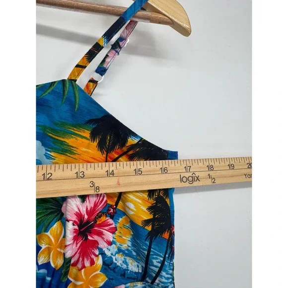 Pacific Legend Dress Women S Blue Tropical Sunset Floral Resortwear Vacation - Picture 5 of 10